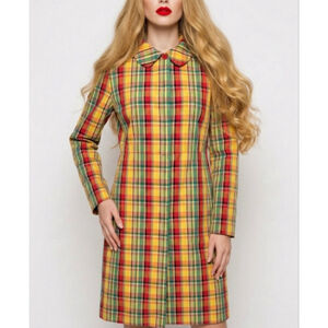 ANNE KLEIN Size 8 Plaid and Orange Raincoat
